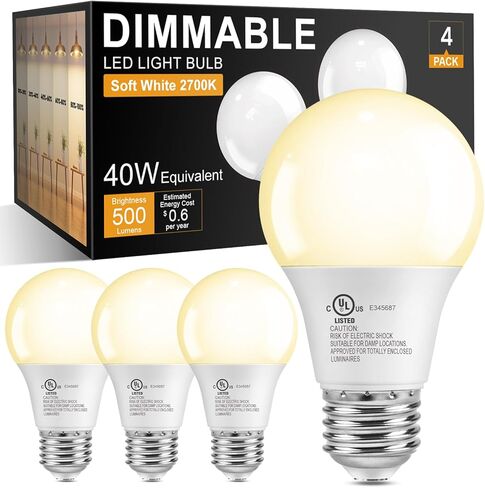 مصابيح إضاءة LED قابلة للتعتيم من TJOY مكافئة 40 وات، مصابيح LED قياسية E26 Base A19، مصابيح إضاءة بيضاء دافئة ناعمة 2700K، مصابيح موفرة للطاقة 5 وات للمنزل، 500 لومن، 80+ CRI، 120 فولت، UL، 6 عبوات in Kuwait