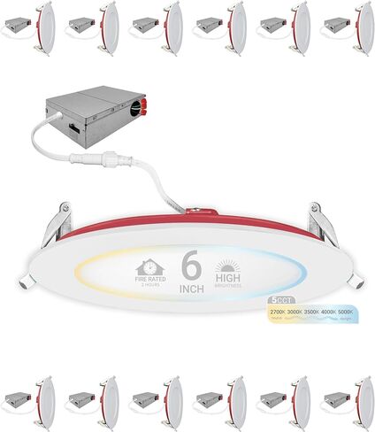 NUWATT 12 حزمة 6 بوصة 2 ساعة إضاءة LED مجوفة مقاومة للحريق، 2700K/3000K/3500K/4000K/5000K قابلة للتحديد، 1200 لومن قابلة للتعتيم، مصابيح ويفر LED رفيعة جدًا بدون علبة، مصنفة رطبة وIC، لا حاجة إلى مخروط نار in Kuwait