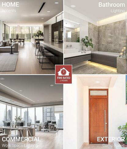 NUWATT 12 حزمة 6 بوصة 2 ساعة إضاءة LED مجوفة مقاومة للحريق، 2700K/3000K/3500K/4000K/5000K قابلة للتحديد، 1200 لومن قابلة للتعتيم، مصابيح ويفر LED رفيعة جدًا بدون علبة، مصنفة رطبة وIC، لا حاجة إلى مخروط نار in Kuwait