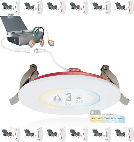 NUWATT 12 حزمة إضاءة LED مجوفة مقاس 3 بوصات مقاومة للحريق، مصابيح ويفر LED قابلة للتعتيم 3 بوصات، 5CCT 2700K/3000K/3500K/4000K/5000K، 8 وات، 550LM، لا حاجة إلى مخروط، CRI90 إضاءة مجوفة بدون غطاء رطبة وIC، ETL in Kuwait