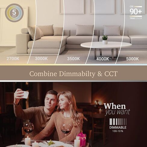 NUWATT 12 حزمة إضاءة LED مجوفة مقاس 3 بوصات مقاومة للحريق، مصابيح ويفر LED قابلة للتعتيم 3 بوصات، 5CCT 2700K/3000K/3500K/4000K/5000K، 8 وات، 550LM، لا حاجة إلى مخروط، CRI90 إضاءة مجوفة بدون غطاء رطبة وIC، ETL in Kuwait