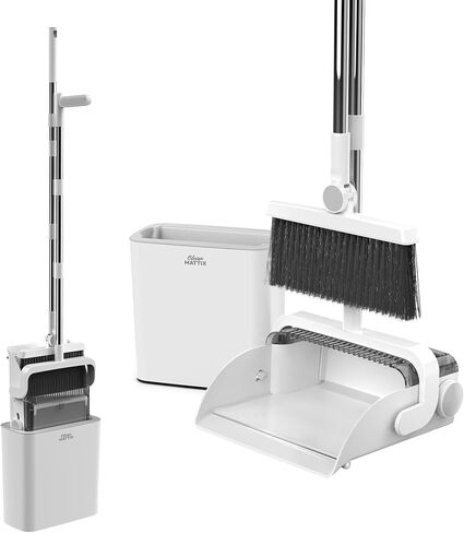 DustDockPro: Broom and Dustpan Set with Trashcan - Long Handle Upright Dust Pan with Teeth Comb, Angled Bristles for Pet Hair Removal, Compact Cleaning Kit for Kitchen Home Tiles Hard Floors in Saudi Arabia