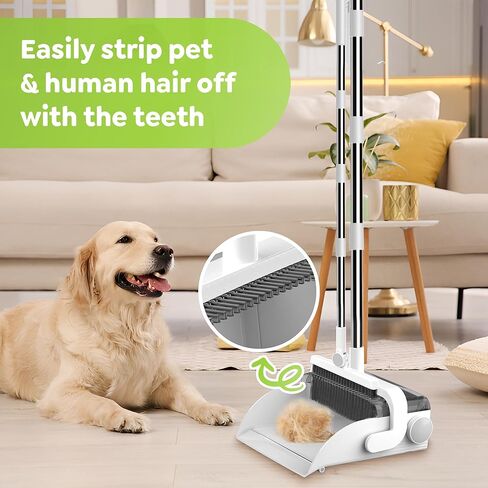 DustDockPro: Broom and Dustpan Set with Trashcan - Long Handle Upright Dust Pan with Teeth Comb, Angled Bristles for Pet Hair Removal, Compact Cleaning Kit for Kitchen Home Tiles Hard Floors in Saudi Arabia