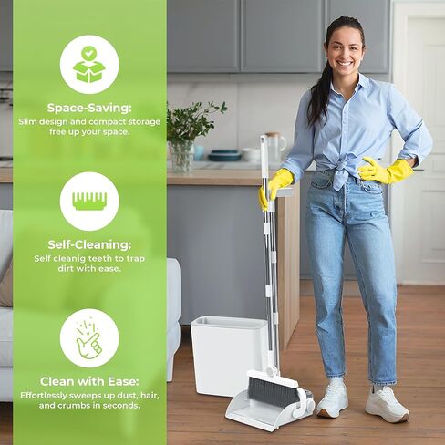 DustDockPro: Broom and Dustpan Set with Trashcan - Long Handle Upright Dust Pan with Teeth Comb, Angled Bristles for Pet Hair Removal, Compact Cleaning Kit for Kitchen Home Tiles Hard Floors in Saudi Arabia