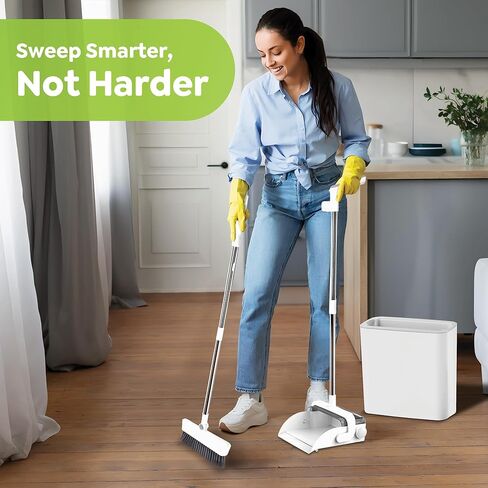 DustDockPro: Broom and Dustpan Set with Trashcan - Long Handle Upright Dust Pan with Teeth Comb, Angled Bristles for Pet Hair Removal, Compact Cleaning Kit for Kitchen Home Tiles Hard Floors in Saudi Arabia