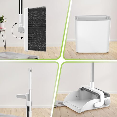 DustDockPro: Broom and Dustpan Set with Trashcan - Long Handle Upright Dust Pan with Teeth Comb, Angled Bristles for Pet Hair Removal, Compact Cleaning Kit for Kitchen Home Tiles Hard Floors in Saudi Arabia