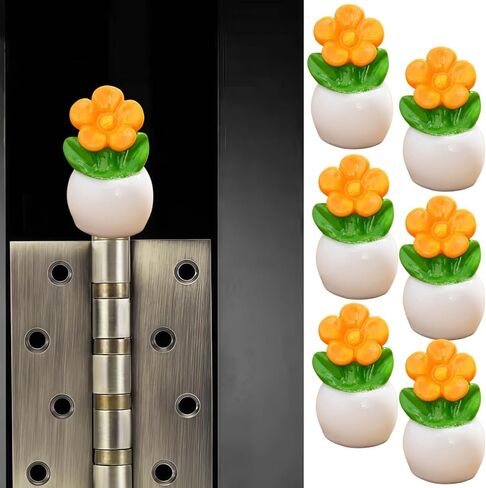 Cute Mini Creative Small Flower Potted Plant, Small Yellow Flower Hinge Heads Decorative Topper Set 6PCS, Home Decoration,Magnetic Hinge Head Toppers Door Hinge in Saudi Arabia