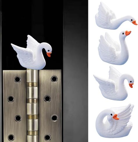 Cute Mini Creative Forest Animals, White Swans，Ducks Hinge Heads Decorative Topper Set 4PCS, Home Decoration,Magnetic Hinge Head Toppers Door Hinge in Saudi Arabia