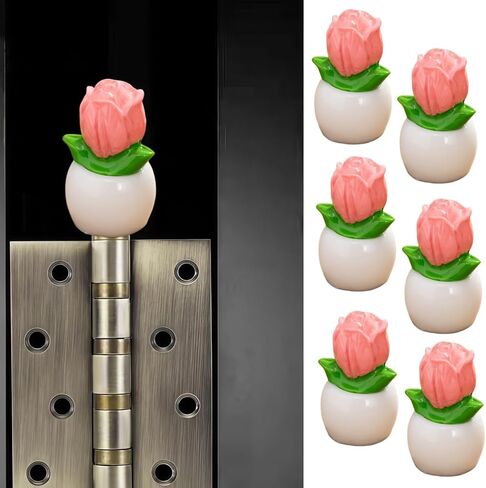 Cute Mini Creative Small Flower Potted Plant, Tulip Hinge Heads Decorative Topper Set 6PCS, Home Decoration,Magnetic Hinge Head Toppers Door Hinge in Saudi Arabia