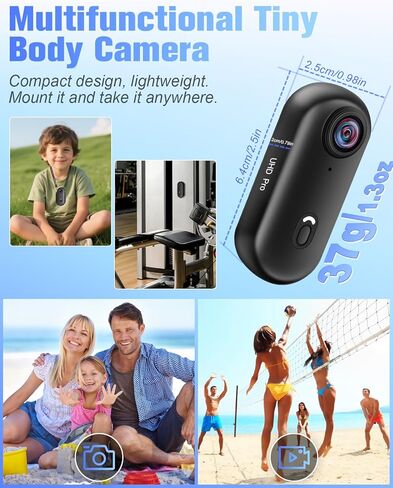 Mini Action Cam 4K, 64GB Body Cam WiFi Sports Camera, Wearable POV Camera, Portable Helmet Camcorder Thumb Size, Hands-free Recording, 30m Waterproof for Vlogging Cycling Swimming Hiking Petting in Saudi Arabia