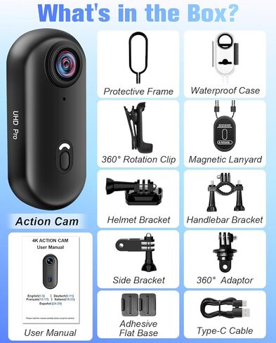 Mini Action Cam 4K, 64GB Body Cam WiFi Sports Camera, Wearable POV Camera, Portable Helmet Camcorder Thumb Size, Hands-free Recording, 30m Waterproof for Vlogging Cycling Swimming Hiking Petting in Saudi Arabia
