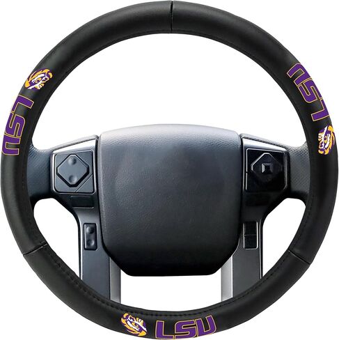 FANMATS 40526 Louisiana State University Genuine Leather Steering Wheel Cover | Black 15"x15" in Saudi Arabia