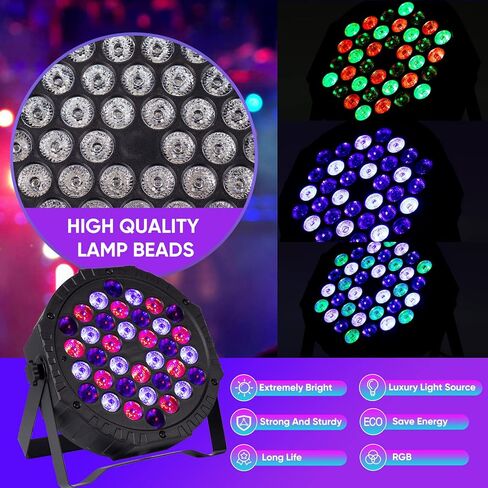 أضواء المسرح DJ Par للحفلات: 36 RGB LED ضوء المسرح مع التحكم عن بعد DMX المنشط بالصوت - أضواء الديسكو لأعلى للحفلات والأحداث وإضاءة مسرح الرقص في النادي in Kuwait