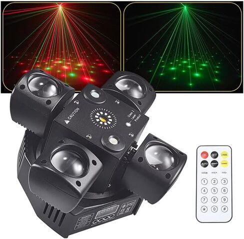Moving Head DJ Light with Remote Control 4 Arms RGBW Home Party Disco Light with Sound Active DMX Strobe Beam Lighting for Halloween Christmas in Saudi Arabia