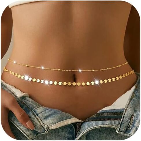 Sliver Rhinestone Waist Crystal Waist Chain with Pendant Abdominal Chain Thin Minimalist Body Chain for Women Beach Rave in Saudi Arabia