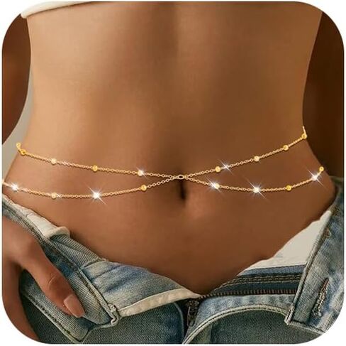 Sliver Rhinestone Waist Crystal Waist Chain with Pendant Abdominal Chain Thin Minimalist Body Chain for Women Beach Rave in Saudi Arabia
