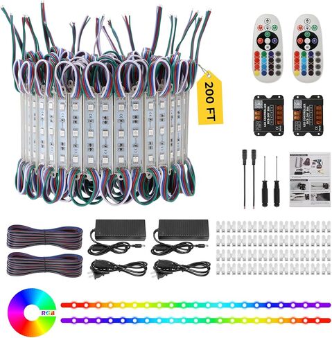 Dyna-Living 200FT RGB LED أضواء واجهة المتجر للأعمال 400 قطعة 3-led 5050 SMD LED وحدة ضوء مع وضع مزامنة الموسيقى APP بلوتوث ووحدة تحكم IR IP68 أضواء واجهة المتجر المقاومة للماء in Saudi Arabia