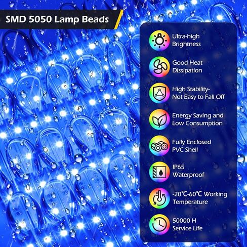 Dyna-Living 200FT RGB LED أضواء واجهة المتجر للأعمال 400 قطعة 3-led 5050 SMD LED وحدة ضوء مع وضع مزامنة الموسيقى APP بلوتوث ووحدة تحكم IR IP68 أضواء واجهة المتجر المقاومة للماء in Saudi Arabia
