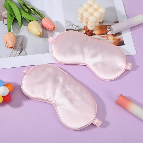 2 Pcs Satin Sleep Mask, Pink Silk Eye Mask for Sleeping Breathable Blindfold with Elastic Strap Soft Eye Cover for Women Men Travel Nap in Saudi Arabia