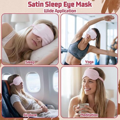 2 Pcs Satin Sleep Mask, Pink Silk Eye Mask for Sleeping Breathable Blindfold with Elastic Strap Soft Eye Cover for Women Men Travel Nap in Saudi Arabia