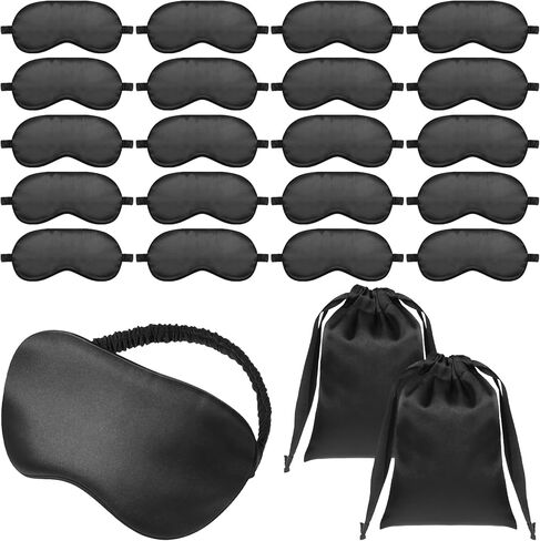 20 Pieces Silk Sleep Mask with Adjustable Strap, Black Eye Covers for Sleeping with 2PCS Storage Bags Soft Satin Eye Mask Blindfold Comfortable Sleeping Masks for Travel, Women Men in Saudi Arabia