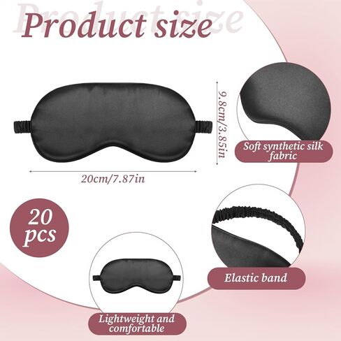 20 Pieces Silk Sleep Mask with Adjustable Strap, Black Eye Covers for Sleeping with 2PCS Storage Bags Soft Satin Eye Mask Blindfold Comfortable Sleeping Masks for Travel, Women Men in Saudi Arabia