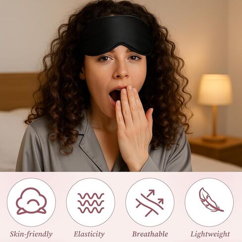 20 Pieces Silk Sleep Mask with Adjustable Strap, Black Eye Covers for Sleeping with 2PCS Storage Bags Soft Satin Eye Mask Blindfold Comfortable Sleeping Masks for Travel, Women Men in Saudi Arabia
