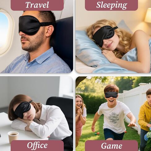 20 Pieces Silk Sleep Mask with Adjustable Strap, Black Eye Covers for Sleeping with 2PCS Storage Bags Soft Satin Eye Mask Blindfold Comfortable Sleeping Masks for Travel, Women Men in Saudi Arabia