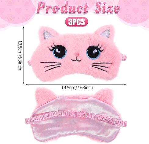 Kids Eye Mask for Sleeping, 3 Pcs Cute Cat Girls Eye Mask Colorful Soft Plush Night Eye Masks Comfortable Funny Animal Blindfold Cover for Women Home Travel Camp in Saudi Arabia