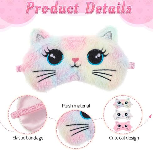 Kids Eye Mask for Sleeping, 3 Pcs Cute Cat Girls Eye Mask Colorful Soft Plush Night Eye Masks Comfortable Funny Animal Blindfold Cover for Women Home Travel Camp in Saudi Arabia
