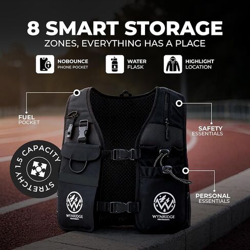 WYNRIDGE Running Hydration Vest | Mens & Womens Running Gear | Reflective Vest Running | 8 Pocket Storage with 17oz Flask | Secure Phone Holder | Adjustable Lightweight Black Neoprene in Saudi Arabia