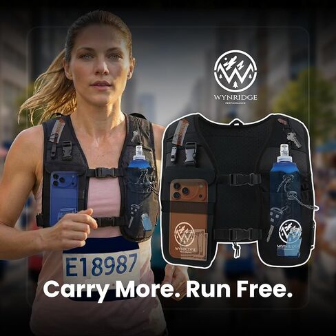 WYNRIDGE Running Hydration Vest | Mens & Womens Running Gear | Reflective Vest Running | 8 Pocket Storage with 17oz Flask | Secure Phone Holder | Adjustable Lightweight Black Neoprene in Saudi Arabia