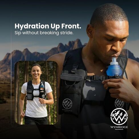 WYNRIDGE Running Hydration Vest | Mens & Womens Running Gear | Reflective Vest Running | 8 Pocket Storage with 17oz Flask | Secure Phone Holder | Adjustable Lightweight Black Neoprene in Saudi Arabia