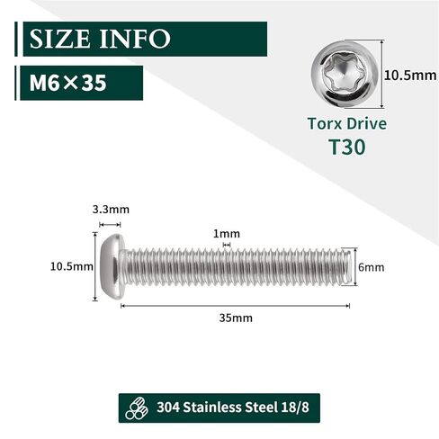 EASTLO M4-0.7 x 8mm مسامير آلة رأس توركس 100 قطعة، 304 الفولاذ المقاوم للصدأ 18/8، خيط كامل، لقمة توركس طويلة متضمنة مجانًا in Kuwait