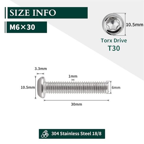 EASTLO M4-0.7 x 8mm مسامير آلة رأس توركس 100 قطعة، 304 الفولاذ المقاوم للصدأ 18/8، خيط كامل، لقمة توركس طويلة متضمنة مجانًا in Kuwait