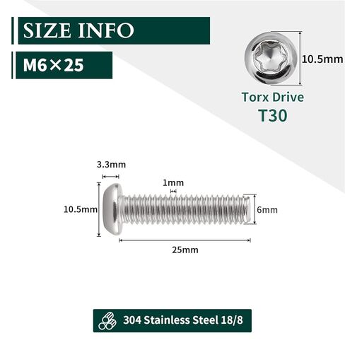 EASTLO M4-0.7 x 8mm مسامير آلة رأس توركس 100 قطعة، 304 الفولاذ المقاوم للصدأ 18/8، خيط كامل، لقمة توركس طويلة متضمنة مجانًا in Kuwait