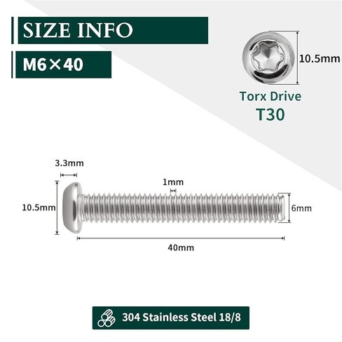 EASTLO M4-0.7 x 8mm مسامير آلة رأس توركس 100 قطعة، 304 الفولاذ المقاوم للصدأ 18/8، خيط كامل، لقمة توركس طويلة متضمنة مجانًا in Kuwait