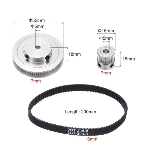 uxcell 2 Set GT-2 Synchronous Wheel 20&80 Teeth 5mm Bore, Aluminum Alloy Timing Pulley Wheel with 2Pcs Length 200mm, Width 6mm Belt for 3D Printer, CNC Machine (20-80T-5B-6) in Saudi Arabia
