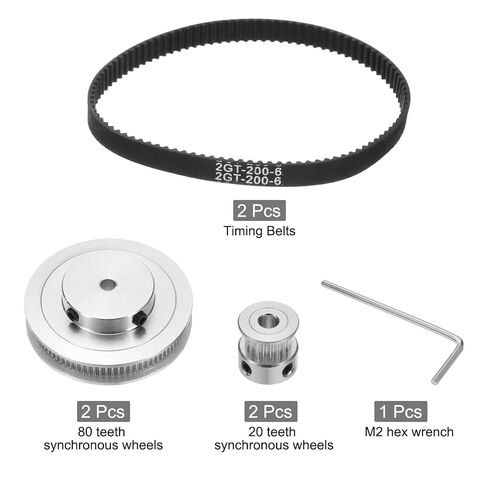 uxcell 2 Set GT-2 Synchronous Wheel 20&80 Teeth 5mm Bore, Aluminum Alloy Timing Pulley Wheel with 2Pcs Length 200mm, Width 6mm Belt for 3D Printer, CNC Machine (20-80T-5B-6) in Saudi Arabia