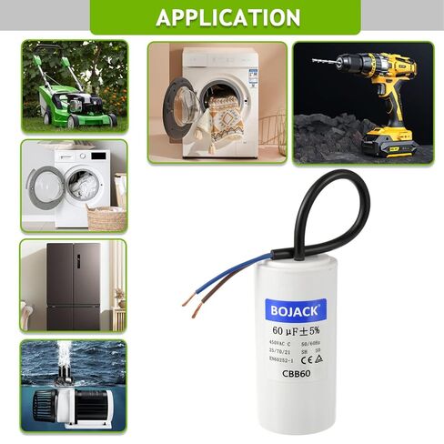 BOJACK CBB60 Run Capacitor 60 uF 450V AC 60 MFD 2 Wire 50/60Hz Cylinder Motor Run Capacitor for Motor Blower air Compressor and air Conditioner Compressor Replacement Part in Saudi Arabia