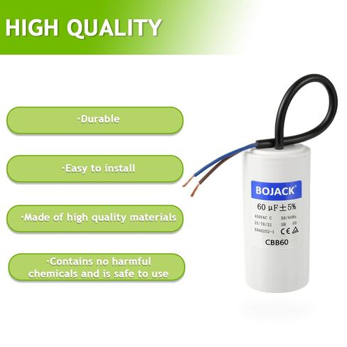 BOJACK CBB60 Run Capacitor 60 uF 450V AC 60 MFD 2 Wire 50/60Hz Cylinder Motor Run Capacitor for Motor Blower air Compressor and air Conditioner Compressor Replacement Part in Saudi Arabia