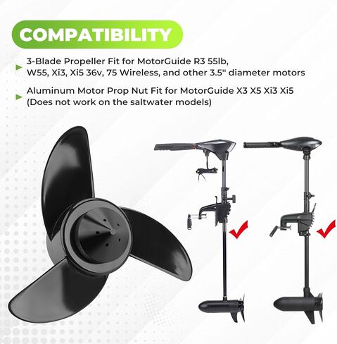 JERBOR MGA089B Trolling Motor 3-Blade Propeller with Aluminum Prop Nut Fit for MotorGuide XI3 XI5, Compatible with MotorGuide 3.5" Motor in Saudi Arabia