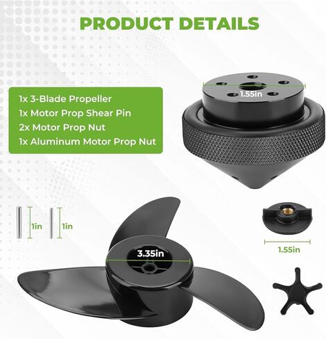 JERBOR MGA089B Trolling Motor 3-Blade Propeller with Aluminum Prop Nut Fit for MotorGuide XI3 XI5, Compatible with MotorGuide 3.5" Motor in Saudi Arabia
