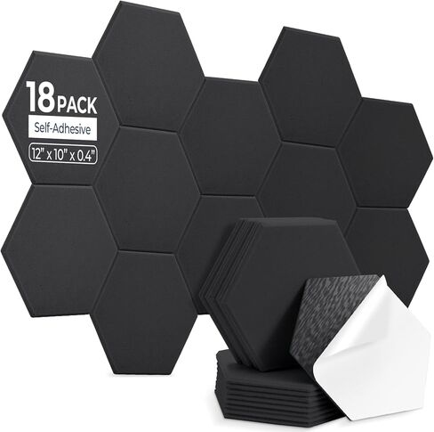 18 Pack Hexagon Acoustic Panels, 12" x 10" x 0.4" High-Density Soundproof Wall Panels, Self-Adhesive Acoustic Wall Panels for Studio, Home, Office, Black in Saudi Arabia