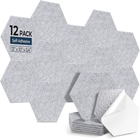 18 Pack Hexagon Acoustic Panels, 12" x 10" x 0.4" High-Density Soundproof Wall Panels, Self-Adhesive Acoustic Wall Panels for Studio, Home, Office, Black in Saudi Arabia