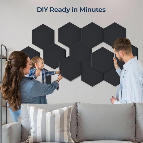 18 Pack Hexagon Acoustic Panels, 12" x 10" x 0.4" High-Density Soundproof Wall Panels, Self-Adhesive Acoustic Wall Panels for Studio, Home, Office, Black in Saudi Arabia