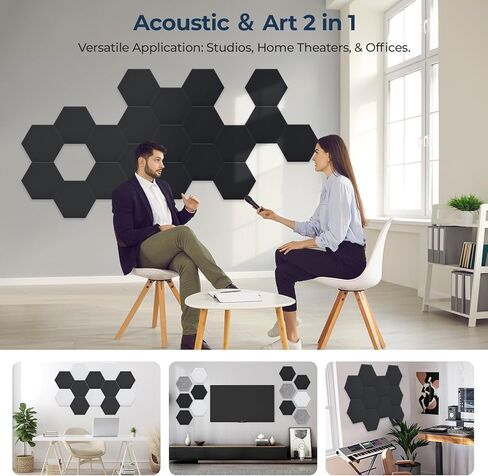 18 Pack Hexagon Acoustic Panels, 12" x 10" x 0.4" High-Density Soundproof Wall Panels, Self-Adhesive Acoustic Wall Panels for Studio, Home, Office, Black in Saudi Arabia