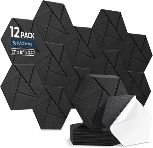 18 Pack Hexagon Acoustic Panels, 12" x 10" x 0.4" High-Density Soundproof Wall Panels, Self-Adhesive Acoustic Wall Panels for Studio, Home, Office, Black in Saudi Arabia