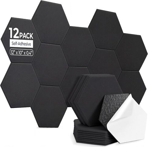 18 Pack Hexagon Acoustic Panels, 12" x 10" x 0.4" High-Density Soundproof Wall Panels, Self-Adhesive Acoustic Wall Panels for Studio, Home, Office, Black in Saudi Arabia