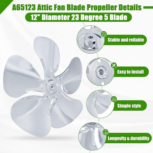 Earthtec A65123 المروحة البديلة لشفرة مروحة العادم العلية بقطر 12 بوصة. 5 شفرات 23 درجة - التجويف (بوصة): 5/16 محركات مروحة كهربائية in Kuwait